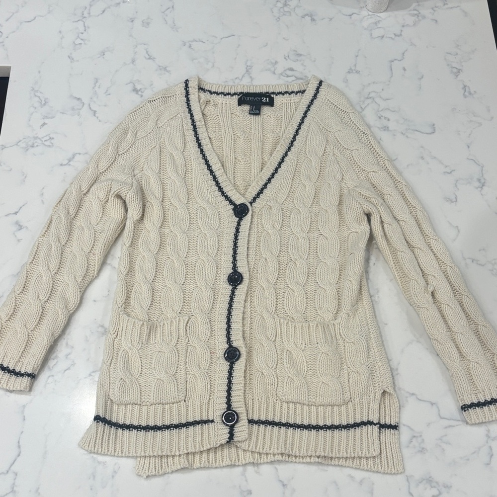 Forever 21 Cream and Navy Cardigan